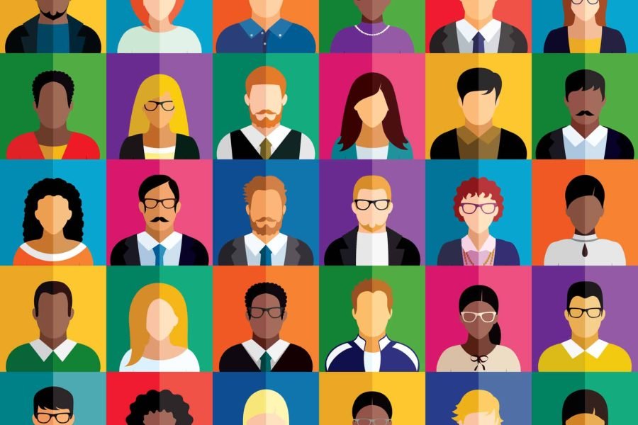 Vector illustration of multicolored people icons.