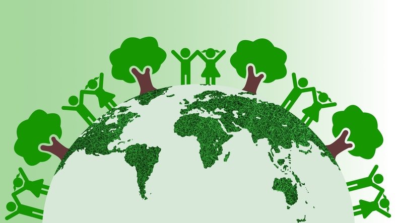 Green world, children dance for a better world. Green ecology concept
