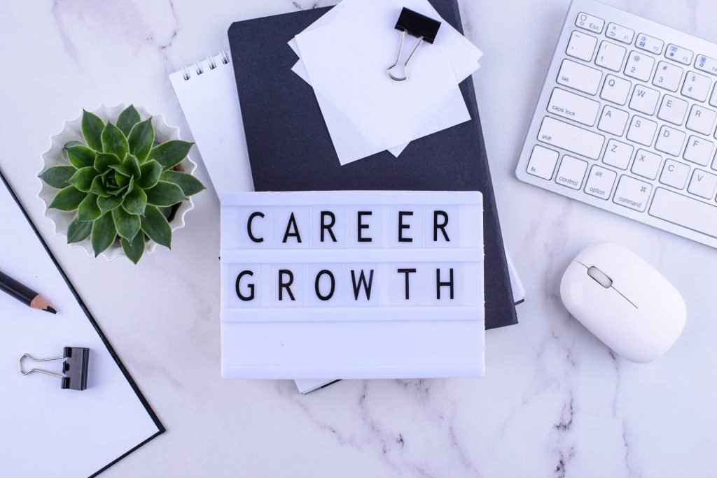 Career growth concept with office desk